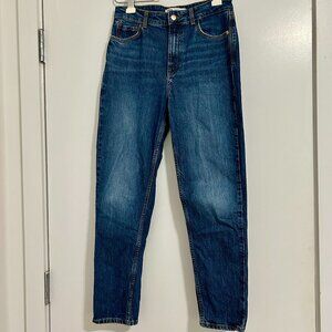 Zara Denim High Rise Straight Leg Jeans, Medium Blue